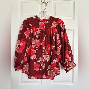 Size medium Porridge clothing  Anthropologie Red Floral Puffed sleeve blouse